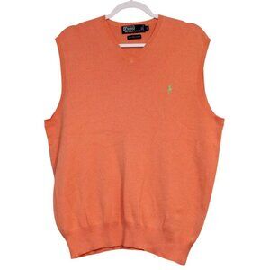 Polo Ralph Lauren Mens Sweater Vest Size Large Orange Pima Cotton Classic Preppy